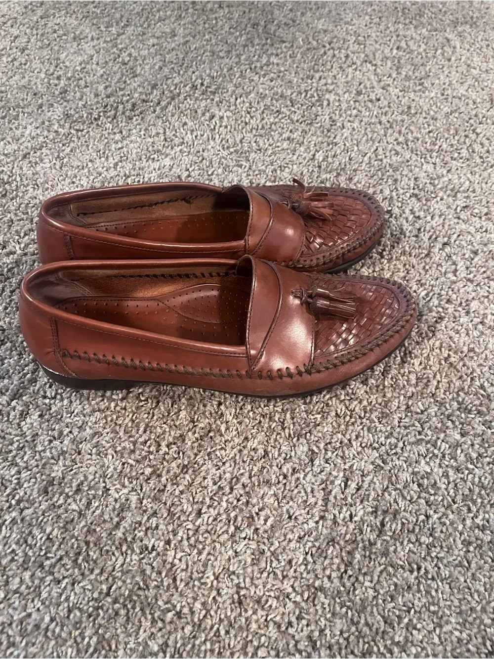 Bass Mens Bellagio Dress Loafers 10.5 M Leather Brown Woven Tassel Slip On Shoes